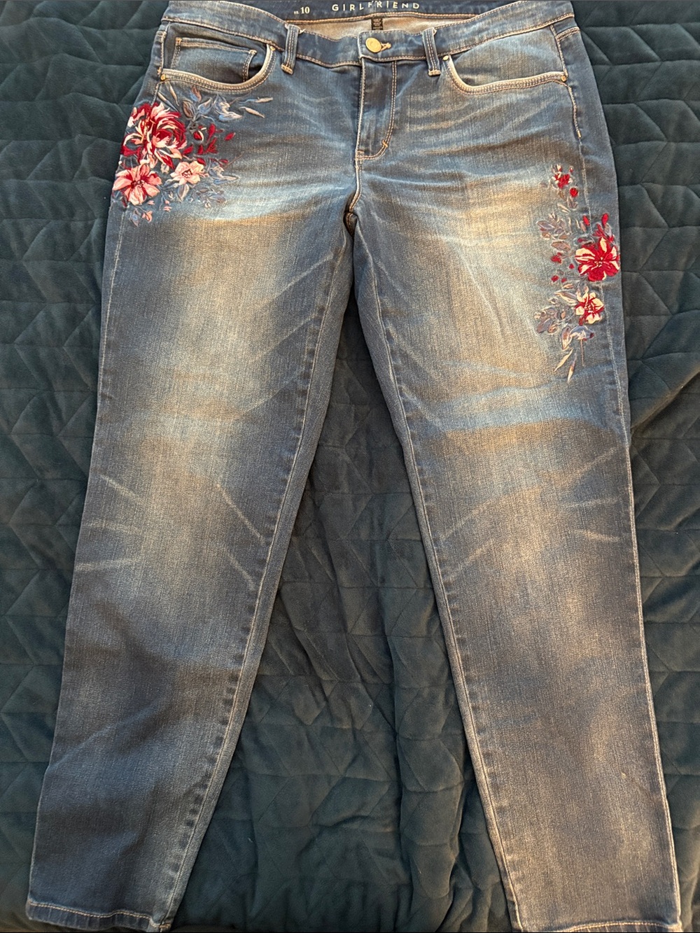 White House Black Market Blue Embroidered Girlfriend Jeans